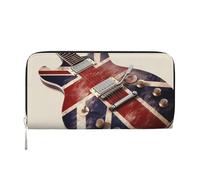 Leather Wallet for Women Long Purse Guitar British Flag Womens Wallet Clutch with 8 Credit Card Holder Coin Pocket, Black, One Size, Casual