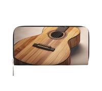 Leather Wallet for Women Long Purse Guitar Wooden Womens Wallet Clutch with 8 Credit Card Holder Coin Pocket, Black, One Size, Casual