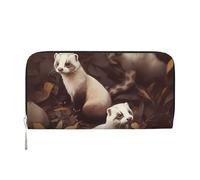 Leather Wallet for Women Long Purse Hairy Ferret Womens Wallet Clutch with 8 Credit Card Holder Coin Pocket, Black, One Size, Casual
