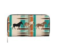 Leather Wallet for Women Long Purse Horse Stripes Pattern Womens Wallet Clutch with 8 Credit Card Holder Coin Pocket, Black, One Size, Casual