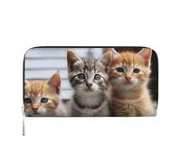 Leather Wallet for Women Long Purse Kittens Family Cats Womens Wallet Clutch with 8 Credit Card Holder Coin Pocket, Black, One Size, Casual