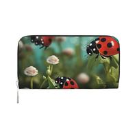 Leather Wallet for Women Long Purse Ladybug Landscape Womens Wallet Clutch with 8 Credit Card Holder Coin Pocket, Black, One Size, Casual
