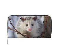 Leather Wallet for Women Long Purse Opossum In Snow Womens Wallet Clutch with 8 Credit Card Holder Coin Pocket, Black, One Size, Casual