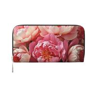 Leather Wallet for Women Long Purse Peony Flowers Blossom Womens Wallet Clutch with 8 Credit Card Holder Coin Pocket, Black, One Size, Casual