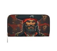 Leather Wallet for Women Long Purse Pirate Captain Womens Wallet Clutch with 8 Credit Card Holder Coin Pocket, Black, One Size, Casual