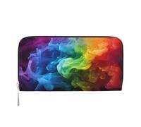 Leather Wallet for Women Long Purse Rainbow Smoke Womens Wallet Clutch with 8 Credit Card Holder Coin Pocket, Black, One Size, Casual