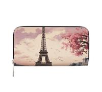 Leather Wallet for Women Long Purse Romantic Paris Tower Womens Wallet Clutch with 8 Credit Card Holder Coin Pocket, Black, One Size, Casual