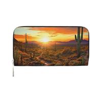 Leather Wallet for Women Long Purse Saguaros at Sunset Womens Wallet Clutch with 8 Credit Card Holder Coin Pocket, Black, One Size, Casual