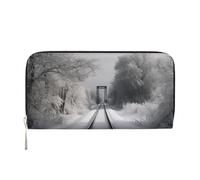 Leather Wallet for Women Long Purse Snowy Train Tracks Womens Wallet Clutch with 8 Credit Card Holder Coin Pocket, Black, One Size, Casual