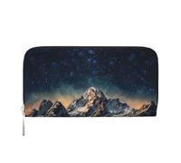 Leather Wallet for Women Long Purse Starry Night The Mountains Womens Wallet Clutch with 8 Credit Card Holder Coin Pocket, Black, One Size, Casual