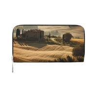 Leather Wallet for Women Long Purse View of Typical Tuscany Landscape Womens Wallet Clutch with 8 Credit Card Holder Coin Pocket, Black, One Size, Casual