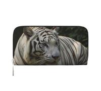 Leather Wallet for Women Long Purse White Bengal Tiger Womens Wallet Clutch with 8 Credit Card Holder Coin Pocket, Black, One Size, Casual
