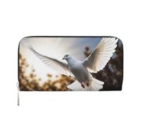 Leather Wallet for Women Long Purse White Dove Flying in the Sun Womens Wallet Clutch with 8 Credit Card Holder Coin Pocket, Black, One Size, Casual