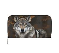 Leather Wallet for Women Long Purse Wild Wild Gray Wolf Womens Wallet Clutch with 8 Credit Card Holder Coin Pocket, Black, One Size, Casual