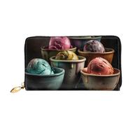 Leather Wallet for Women Men Bifold Wallet Ultra Slim Credit Card Holder Ice Cream in Various Colors Ladies Clutch Purse, Black, One Size