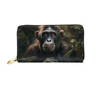 Leather Wallet for Women Men Bifold Wallet Ultra Slim Credit Card Holder Monkey in Jungle Ladies Clutch Purse, Black, One Size