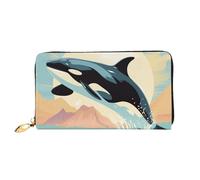 Leather Wallet for Women Men Bifold Wallet Ultra Slim Credit Card Holder Orca in the Sea Ladies Clutch Purse, Black, One Size