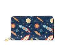Leather Wallet for Women Men Bifold Wallet Ultra Slim Credit Card Holder Rocket in Space Ladies Clutch Purse, Black, One Size