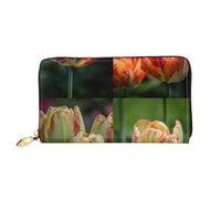 Leather Wallet for Women Men Bifold Wallet Ultra Slim Credit Card Holder Tulips in the Garden Ladies Clutch Purse, Black, One Size