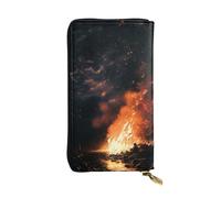 Leather Wallet for Women Men Clutch Wallets Money Case Large Credit Card Holder Fire in the Night Wallets with Zipper Phone Holder Long Travel Purse, Black, One Size, Casual