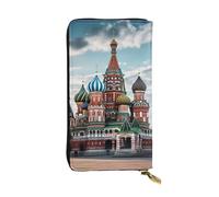 Leather Wallet for Women Men Clutch Wallets Money Case Large Credit Card Holder St Basil Cathedral Red Square In Moscow Wallets with Zipper Phone Holder Long Travel Purse, Black, One Size, Casual
