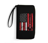 Leather Wallet Guitar with U.S. Flag Genuine Leather Wallets RFID Blocking Women's Wallets Artistic Women Card Case for Women, Girlfriend, Girls