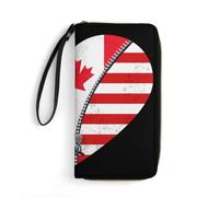 Leather Wallet Heart America Flag and Canada Flag Leather Purse Cute Women Card Case Soft Wallet Pouch for Daughter, Teacher, Kids