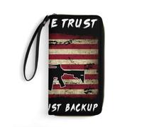 Leather Wallet in God We Trust My Guns are Just Backup Handbags Retro Style Clutch Wallet Vintage Genuine Leather Wallets for Teacher, Kids, Women