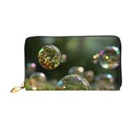 Leather Wallet Light Waterproof Unique Bubbles In The Forest Print for Daily Commuting and Traveling