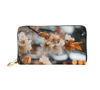 Leather Wallet Light Waterproof Unique Flowers By The River In Winter Print for Daily Commuting and Traveling