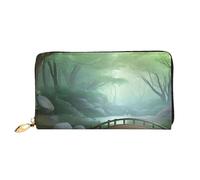 Leather Wallet Light Waterproof Unique Little Bridge in the East Print for Daily Commuting and Traveling