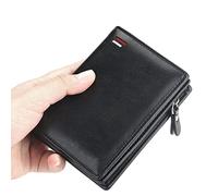 Leather Wallet Men PU Leather Short Wallet with Zipper Coin Pocket Vintage Big Capacity Male Short Money Purse Card Holder (Color : Schwarz)