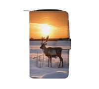 Leather Wallet Multifunction Long Wallet Fashion Deer on Snowfield in Sunrise Printing Leather Purse with For Women And Men, style, 19.7x11x3.5cm, Leather Wallet