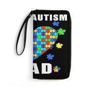 Leather Wallet Proud Autism Dad Autism Awareness 2 Women's Wallets Microfiber Genuine Leather Wallets RFID Blocking Handbags for Daughter, Teens, Evening Party