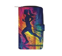 Leather Wallet Track and Field Boho Colorful Clutch Wallet RFID Blocking Women's Wallets Soft Leather Purse for Friend, Evening Party, Women