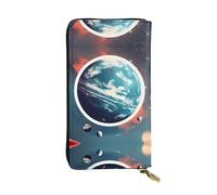 Leather Wallet with Retro Sunflowers for Men and Women, Large Wallet with 12 Card Slots, Passport Wallet, Space Planet Earth, One Size