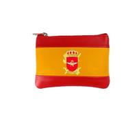 Leather Wallet with Spanish Flag, Civil Guard Air Service, Double Compartment with Zip, Red and Yellow