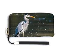 Leather Wallets Waterproof Zip Around Clutch Bag Gray Heron Print in Water Credit Card Holder Clutch Purse for Women Ladies