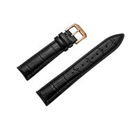 Leather Watch Band 2 Pieces Alligator Embossed Calfskin Strap Wrist Replacement Black 19mm Rose Gold Buckle