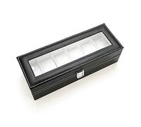 Leather Watch Box Glass Display Case,6 Slots Watch Box Display Case Organizer for Men with Framed Glass Lid Jewelry Storage Black