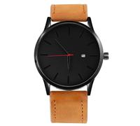 Leather Watch Men's Business Fashion Watch with Calendar Display Day Quartz Watch Solar Watches (D, One Size)