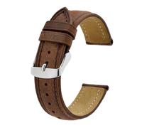 Leather Watch Strap 14mm-24mm Replacement Bracelet for Men Women Watchband, Brown-silver Buckle, 24mm