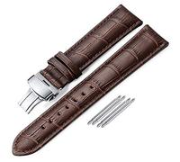 Leather Watch Strap Embossed Grain Classic Design Replacement Watch Band Deployment Buckle for Men Women Brown 18mm