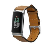 kwmobile Real Leather Watch Strap Compatible with Fitbit Charge 6 / Charge 5 - Fitness Tracker Replacement Sports Wristband with Clasp