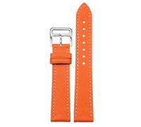 Leather Watch Strap Quick Release Replacement Band For Women Men(Orange white-Silver,16mm)