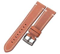 Leather Watch Strap Watchband 18 20 22 24mm Vintage Genuine Leather Replacement Watch Band Strap With Bruhsed Stainless Steel Buckle (Yellow Brown Black 24mm)