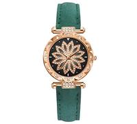 Leather Watch Straps Bracelet Star Watch Strap Ladies Leaf SetGift Dial Quartz Women's Watch (Green, One Size)