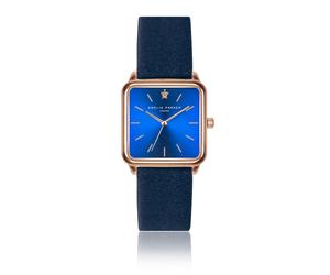 Leather watch woman Amelia Parker Pacific Ocean Blue Doré 28 mm
