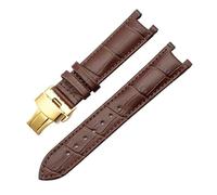 Leather Watchband Compatible With GC Guess Watch Strap Butterfly Buckle Bracelet 20 * 11mm 22 * 13mm Men And Women Cowhide(Brown gold,22-13mm)