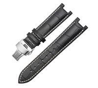 Leather Watchband Compatible With GC Guess Watch Strap Butterfly Buckle Bracelet 20 * 11mm 22 * 13mm Men And Women Cowhide(Black white-S,22-13mm)